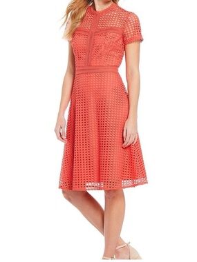 Bright coral  Eyelet Fit-and-Flare Dress
